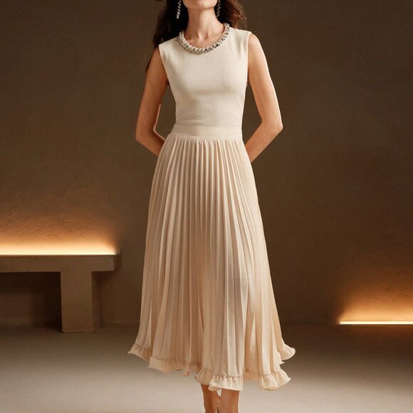 Dresses & Skirts - Apricot Elegant Women's Color Pleated Woven Ruffle Hem Skirt
